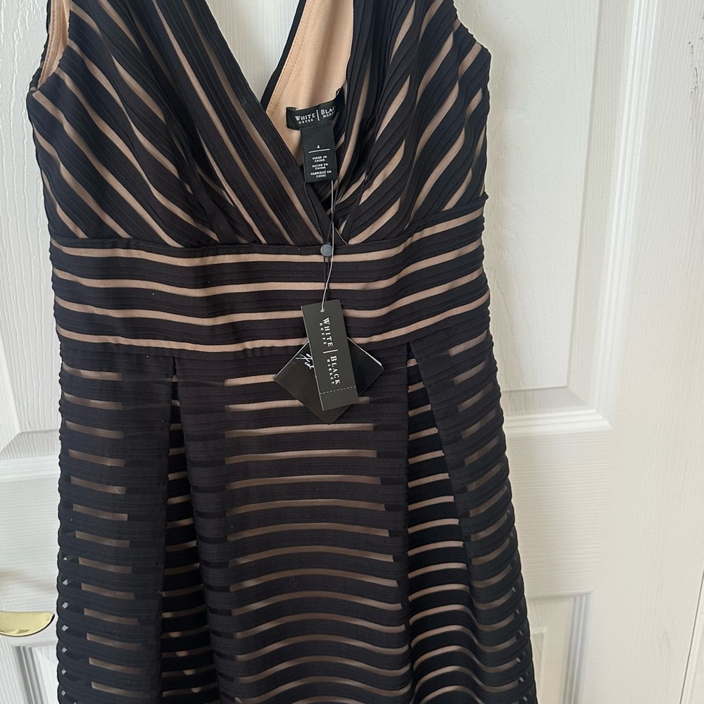 White House Black Market Black and Nude Striped Fit & Flare Dress NWT